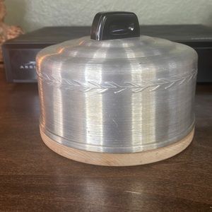 Vtg Cheese Board and Dome Cover,
mcm Kromex style, blonde wood,aluminum